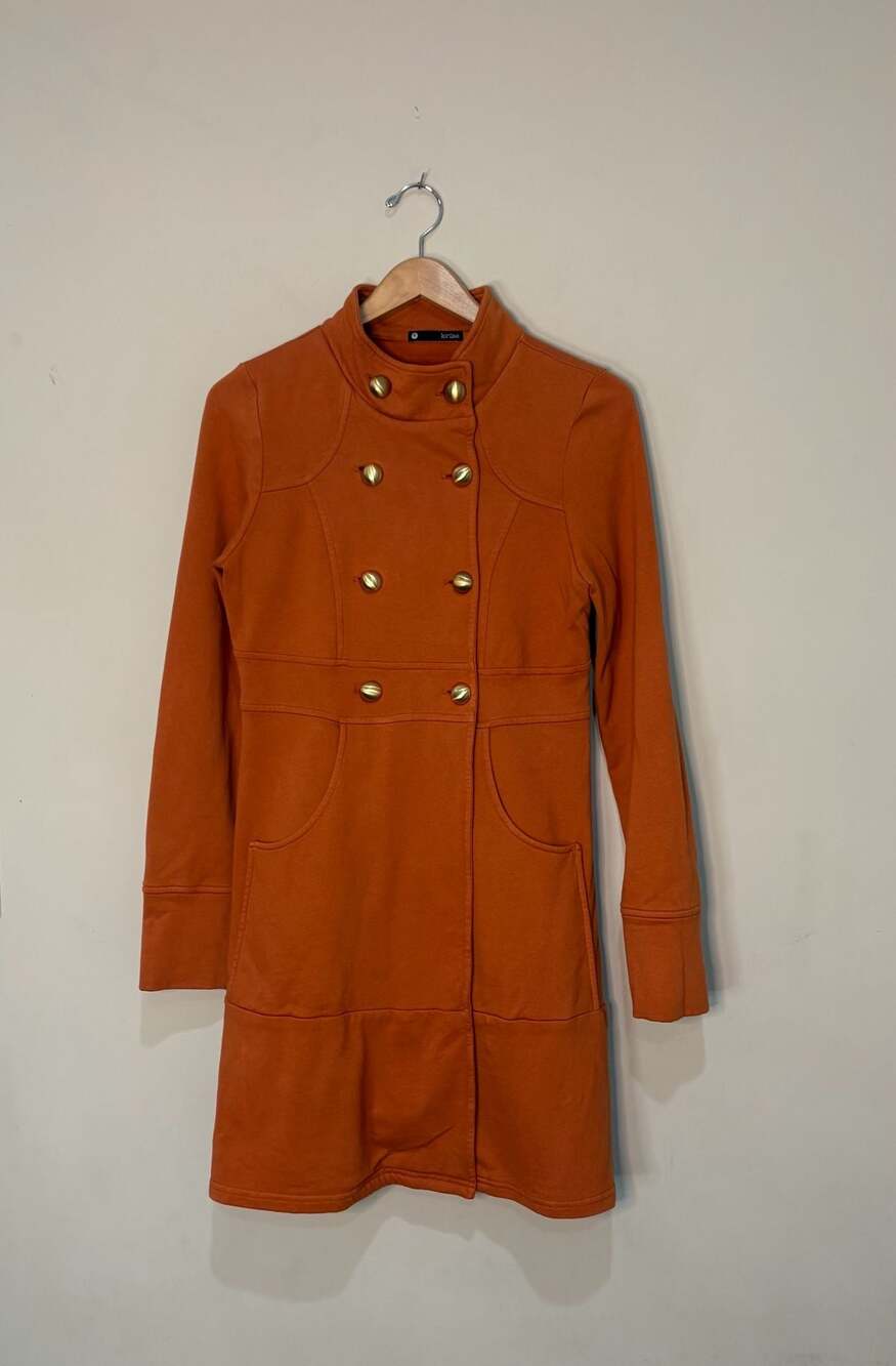 Krisa Womens Small Burnt Orange Military Coat Jacket USA Gold Button Knit S